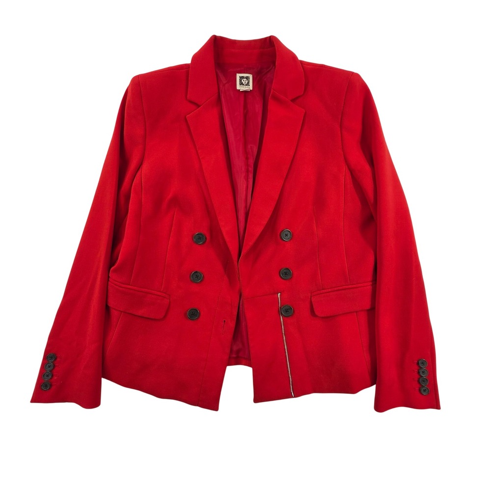 Anne Klein Red Double Breasted Blazer Women's 12 EUC Zipper Pocket Career Jacket